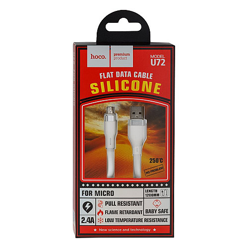 Кабель для зарядки USB Hoco U72 Forest Silicone USB-МicroUSB 1.2 м 2.4A Білий