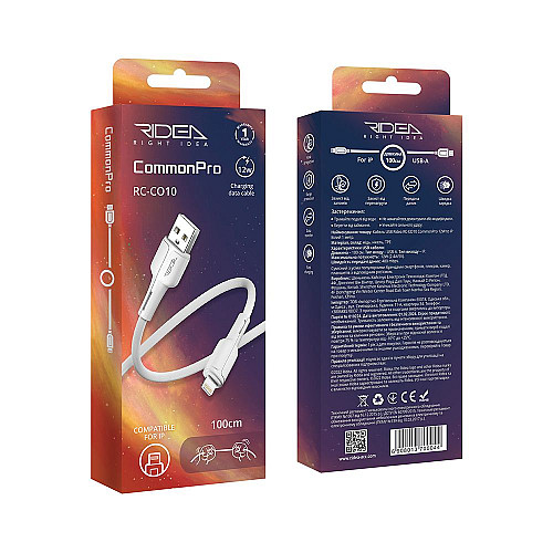 Кабель для зарядки и обмена данными USB Ridea RC-CO10 CommonPro 12W 5V/2.4A USB-Lightning 1 м Белый