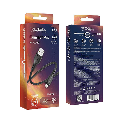 Кабель для зарядки и обмена данными USB Ridea RC-CO10 CommonPro 12W 5V/2.4A USB-Lightning 1 м Черный