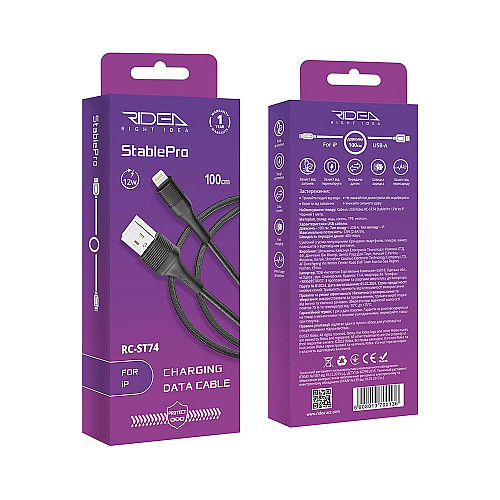 Кабель для зарядки и обмена данными USB Ridea RC-ST74 StablePro 12W 5V/2.4A USB-Lightning 1 м Черный