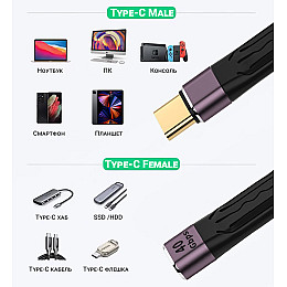 Кабель 40Gbps для синхронізації даних і зарядки Type-C Male to Female Addap UC2UC-02 100Вт