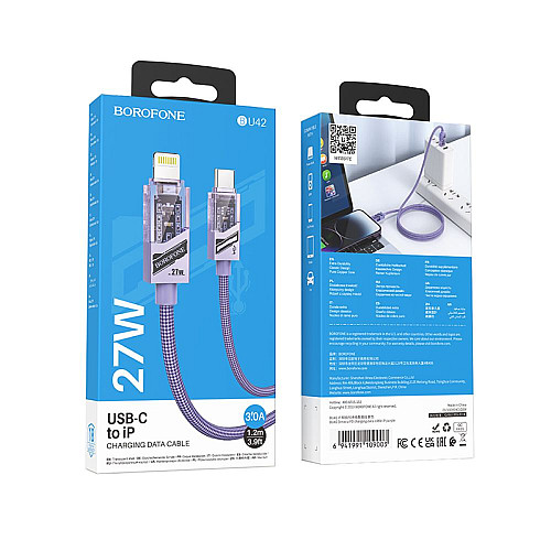 Кабель для зарядки и обмена данными USB Borofone BU42 Octavia PD27W Type-C to Lightning 1.2 м Violet
