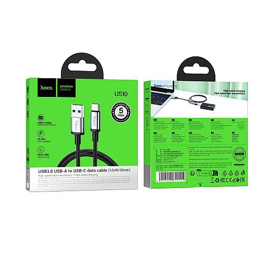 Высокоскоростной кабель для передачи данных USB Hoco US10 USB-Type C USB3.0/5GB 0.5 м Черный