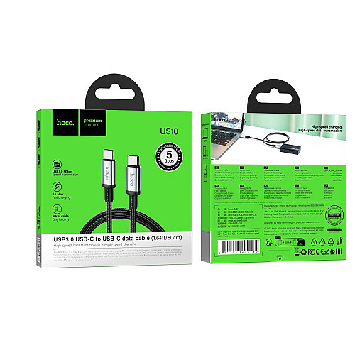 Высокоскоростной кабель для передачи данных USB Hoco US10 Type-C to Type-C USB3.0/5GB 0.5 м Черный