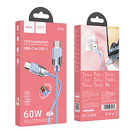 Кабель для зарядки та передачі даних USB Hoco U132 Beijing 60W 20V/3A Type-C to Type-C 1.2 м Голубий