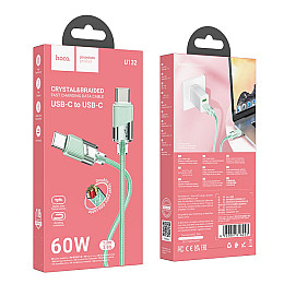 Кабель для зарядки та передачі даних USB Hoco U132 Beijing 60W 20V/3A Type-C до Type-C 1.2 м Зелений