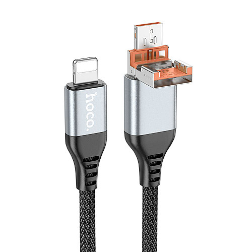 Кабель для зарядки и передачи данных USB Hoco U128 Viking 2in1 3A/60W USB-Type-C to Lightning 1.2 м Черный