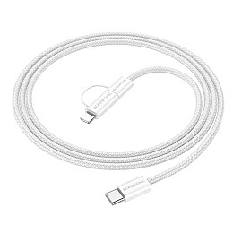 Кабель для зарядки та передачі даних USB Borofone BX104 Primo 2-in-1 60W/3A Type-C до Type-C/iP PD27W 1 м Білий