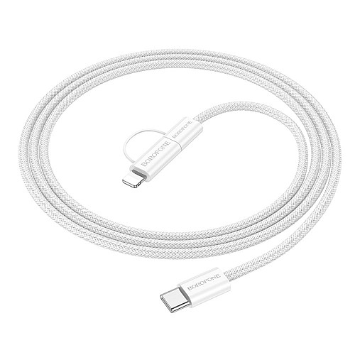Кабель для зарядки та передачі даних USB Borofone BX104 Primo 2-in-1 60W/3A Type-C до Type-C/iP PD27W 1 м Білий