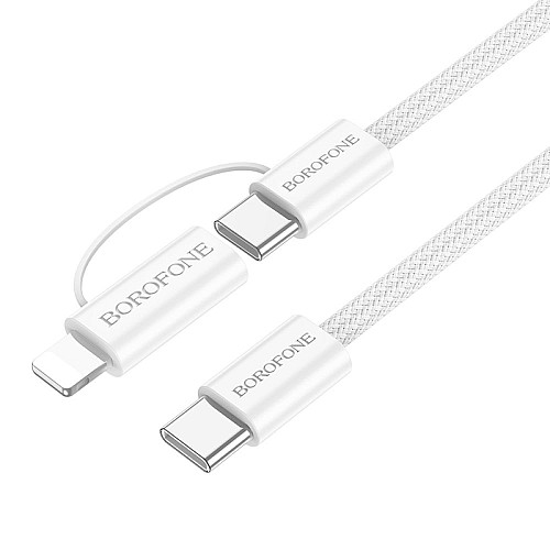 Кабель для зарядки та передачі даних USB Borofone BX104 Primo 2-in-1 60W/3A Type-C до Type-C/iP PD27W 1 м Білий