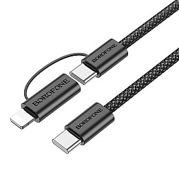 Кабель для зарядки та передачі даних USB Borofone BX104 Primo 2-в-1 60W/3A Type-C до Type-C/iP PD27W 1 м Чорний
