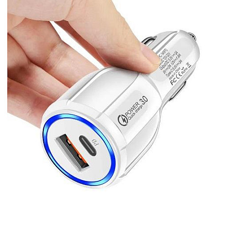 Автомобільний зарядний пристрій CWa USB - Type-C QC 3.0 Білий (Н051038)