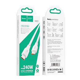 Кабель USB Hoco X93 Force швидка зарядка 240W Type-C до Type-C 1 м Білий