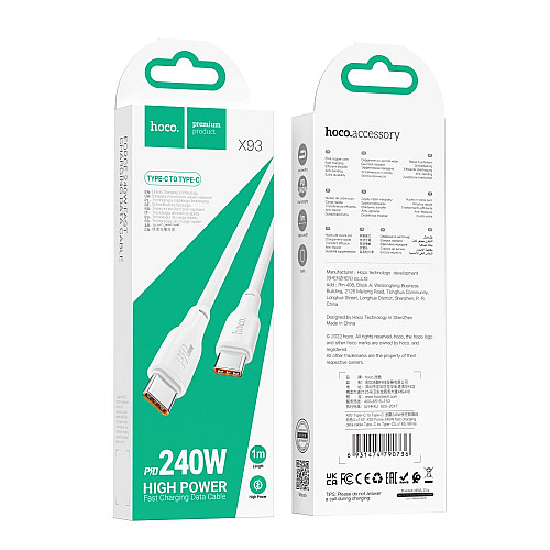 Кабель USB Hoco X93 Force fast charging 240W Type-C to Type-C 1 м White