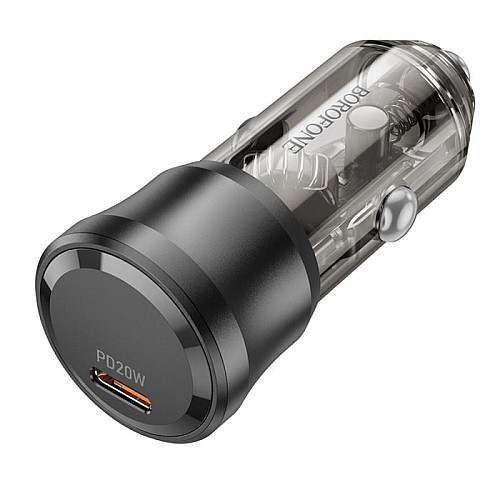 Автомобильное зарядное устройство Borofone BZ24 Clever single port 1USB-C QC3.0/PD20W Transparent Black