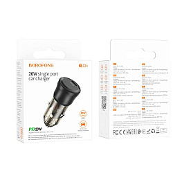 Автомобильное зарядное устройство Borofone BZ24 Clever single port 1USB-C QC3.0/PD20W Transparent Black