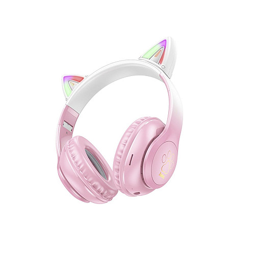 Бездротові повнорозмірні навушники Hoco W42 Cat Ear з підсвіткою Біло-рожевий ЦБ-00245369