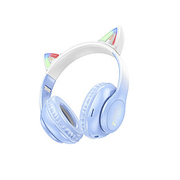 Беспроводные наушники Hoco W42 Cat Ear с подсветкой Бело-голубой ЦБ-00259103