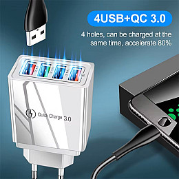 Блок питания 4 port USB Charge зарядное утсройство Белый