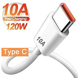 Кабель для зарядки и передачи данных Charger 10А USB Type-C white 2 м Белый