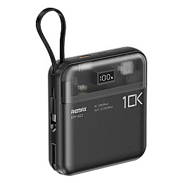 Мини-повербанк с кабелем 10000 мАч PD 20W QC 22.5W Remax RPP-602 Черный