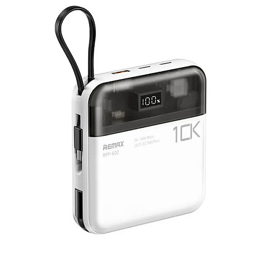 Міні-повербанк з кабелем 10000 мАг PD 20W QC 22.5W Remax RPP-602 Білий