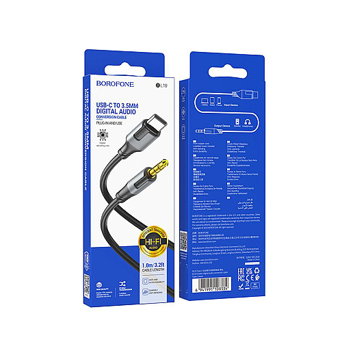 Кабель Borofone BL19 AUX 3.5мм to Type-C 1 м Black