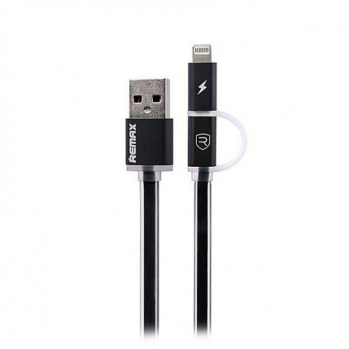 Кабель для зарядки та передачі даних Combo 2-в-1 Remax RC-020t Aurora USB-Lightning/ USB-МicroUSB 1 м Чорний