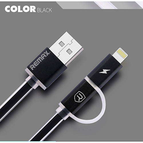 Кабель для зарядки та передачі даних Combo 2-в-1 Remax RC-020t Aurora USB-Lightning/ USB-МicroUSB 1 м Чорний