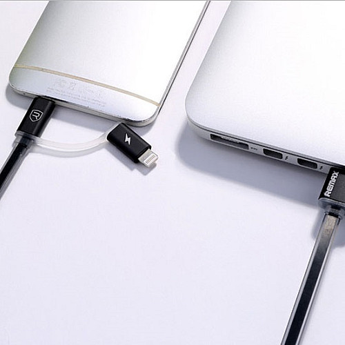 Кабель для зарядки та передачі даних Combo 2-в-1 Remax RC-020t Aurora USB-Lightning/ USB-МicroUSB 1 м Чорний