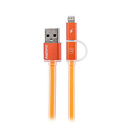 Кабель для зарядки та передачі даних Combo 2-в-1 Remax RC-020t Aurora USB-Lightning/ USB-МicroUSB 1 м Оранжевий