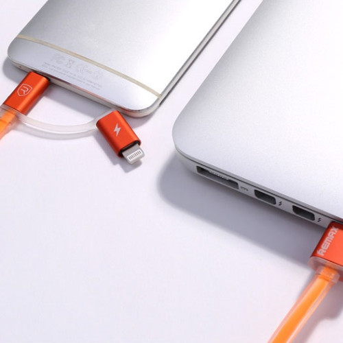 Кабель для зарядки и передачи данных Combo 2-in-1 Remax RC-020t Aurora USB-Lightning/ USB-МicroUSB 1 м Orange