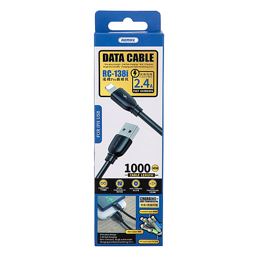 Кабель USB Remax RC-138i USB-Lightning 2.4A 1 м Black