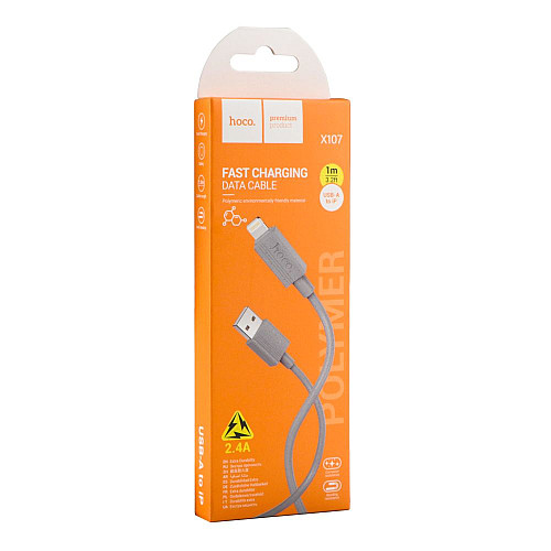 Кабель для зарядки USB Hoco X107 USB-Lightning 2.4A 1 м Сірий