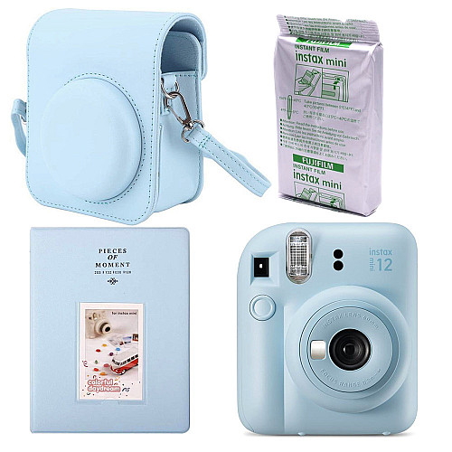 Набор камера Fujifilm Instax Mini 12/Фотобумага 10 шт/Чехол/Фотоальбом 64 фото Голубой