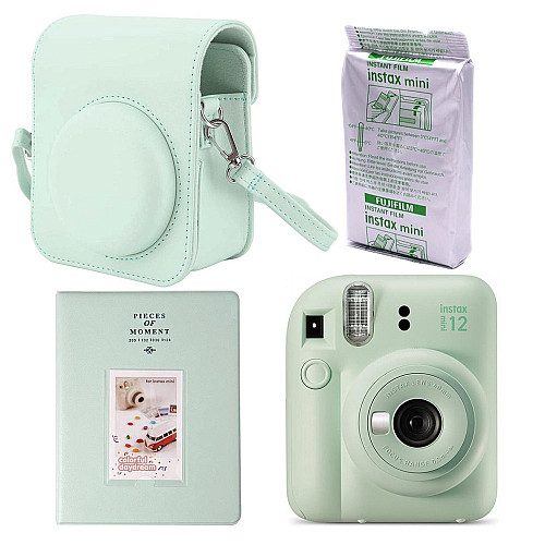 Набор камера Fujifilm Instax Mini 12/Фотобумага 10 шт/Чехол/Фотоальбом 64 фото Зеленый