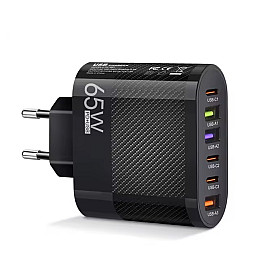 Сетевое зарядное устройство блок питания Gan 65 Вт USB Type-C адаптер для зарядки Черный