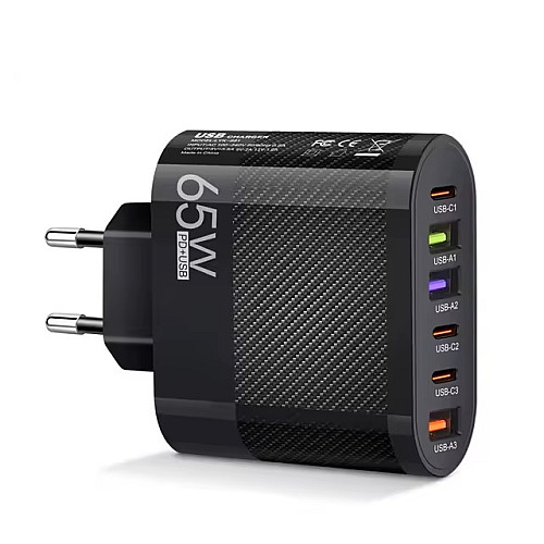 Сетевий зарядний пристрій блок живлення Gan 65 Вт USB Type-C адаптер для зарядки Чорний