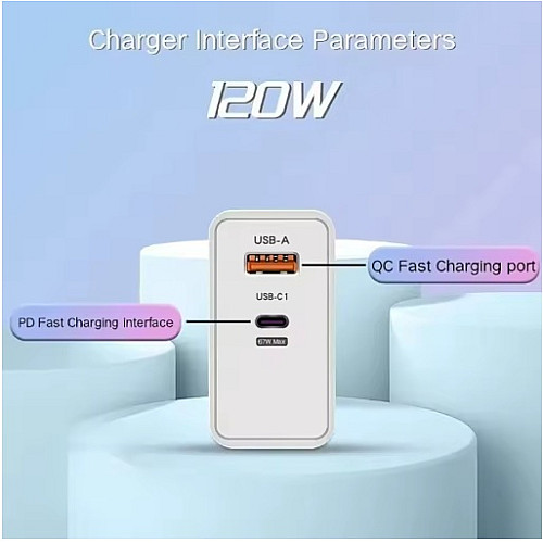 Сетевое зарядное устройство Gan 120W Charger + Кабель 6A USB-A to USB-C Белый (SH0000313)