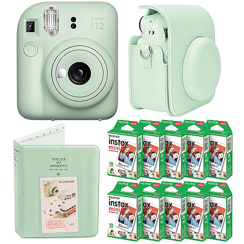Подарочный набор камера Fujifilm Instax Mini 12/Фотобумага 100 шт/Чехол/Фотоальбом на 64 фото Зеленый