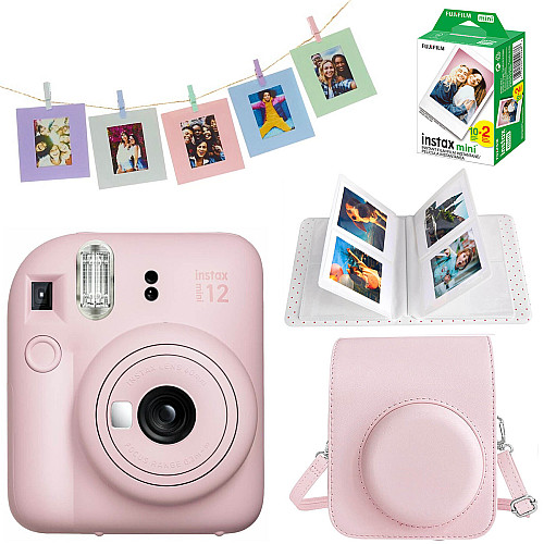 Подарочный набор камера Fujifilm Instax Mini 12/Фотобумага 20шт/Чехол/Фотоальбом на 64 фото/Набор фоторамок 10 шт
