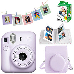 Подарочный набор камера Fujifilm Instax Mini 12/Фотобумага 20шт/Чехол/Фотоальбом на 64 фото/Набор фоторамок 10 штук