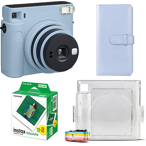 Подарочный набор фотоаппарат Fujifilm Instax Square SQ1/Фотобумага 20 шт/Чехол/Фотоальбом 80 фото Голубой