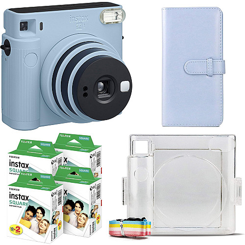 Подарочный набор фотоаппарат Fujifilm Instax Square SQ1/Фотобумага 80 шт/Чехол/Фотоальбом 80 фото Голубой