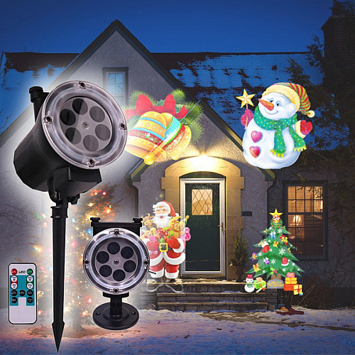 Лазерний вуличний проектор з пультом Laser Garden Projector Card change святкові проекції 12 слайдів