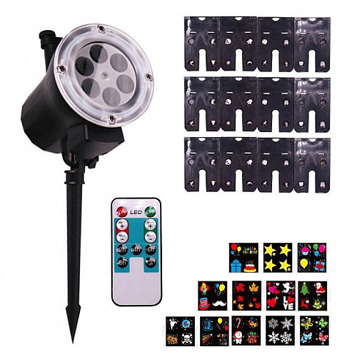 Лазерний вуличний проектор з пультом Laser Garden Projector Card change святкові проекції 12 слайдів
