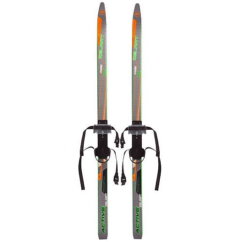 Лыжи беговые подростковые в комплекте с палками Zelart SK-0881-150B Черный-салатовый-оранжевый