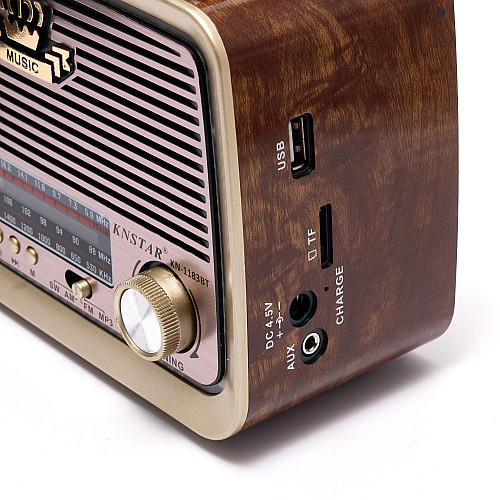 Радіо ретро Knstar- 1183BT плеєр USB/sd/mp3/bluetooth FM/AM/SW з підсвіткою від батарейок і мережі
