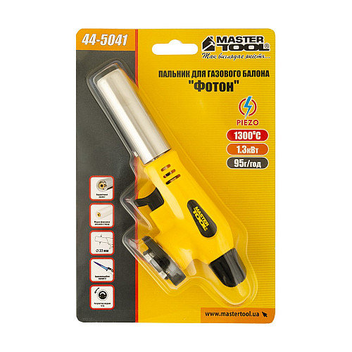 Горелка для газового баллона MASTERTOOL GM Фотон пьезоподжиг/керамічна захист Ø22 мм/1300°С (44-5041)