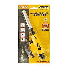 Горілка для газового балона MASTERTOOL GM Фотон LONG п'єзопіджиг Ø14 мм/1300°С подовжене сопло (44-5042)